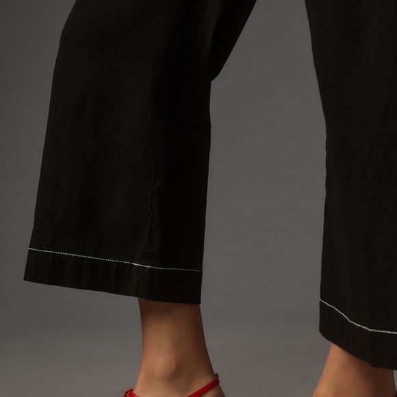 Anthropologie Colette Black Crop Wide-Leg Pants Contrast-Stitch by Maeve Size 28 - Picture 2 of 11